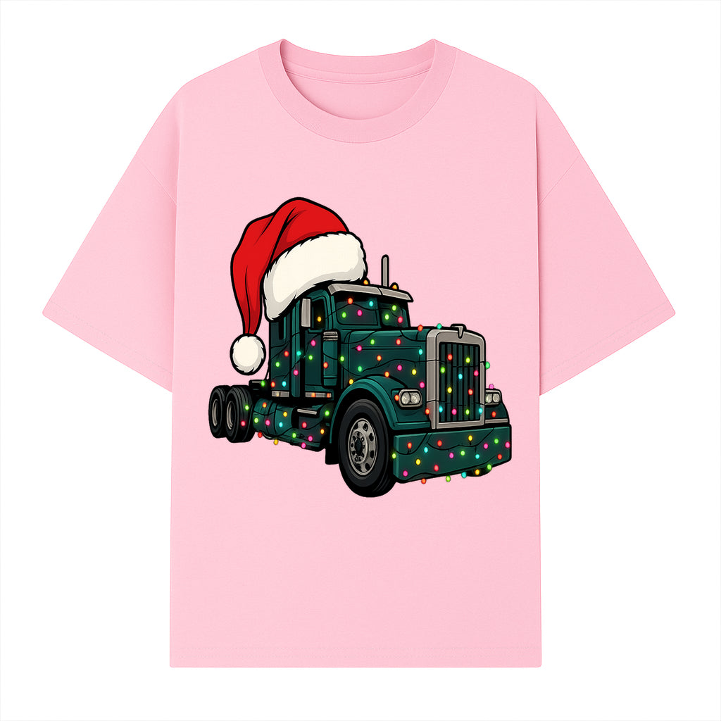 Christmas Truck Design with Lights and Santa Hat, Festive Holiday Decor for Truck Lovers, Winter Truck Art Print, Merry Christmas Gift - T-shirt 1758556425059.jpg