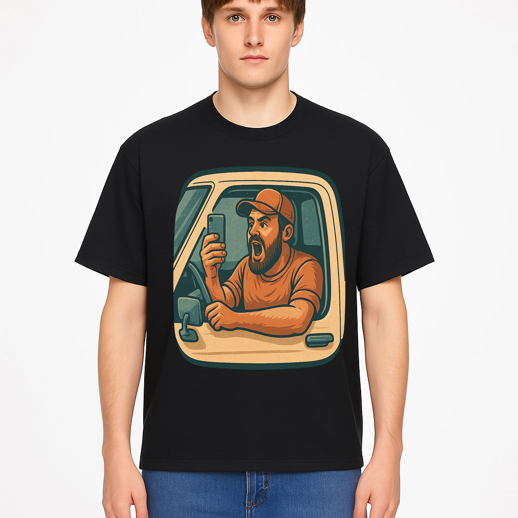 Angry Driver Graphic Tee - Humorous T-Shirt for Car Lovers & Drivers - Vintage Style Angry Man with Phone Design - T-shirt 1758556425153.jpg