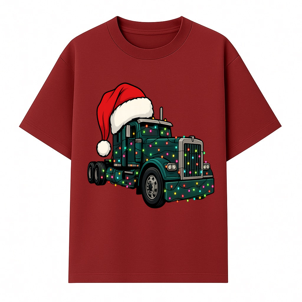 Christmas Truck Design with Lights and Santa Hat, Festive Holiday Decor for Truck Lovers, Winter Truck Art Print, Merry Christmas Gift - T-shirt 1758556425182.jpg