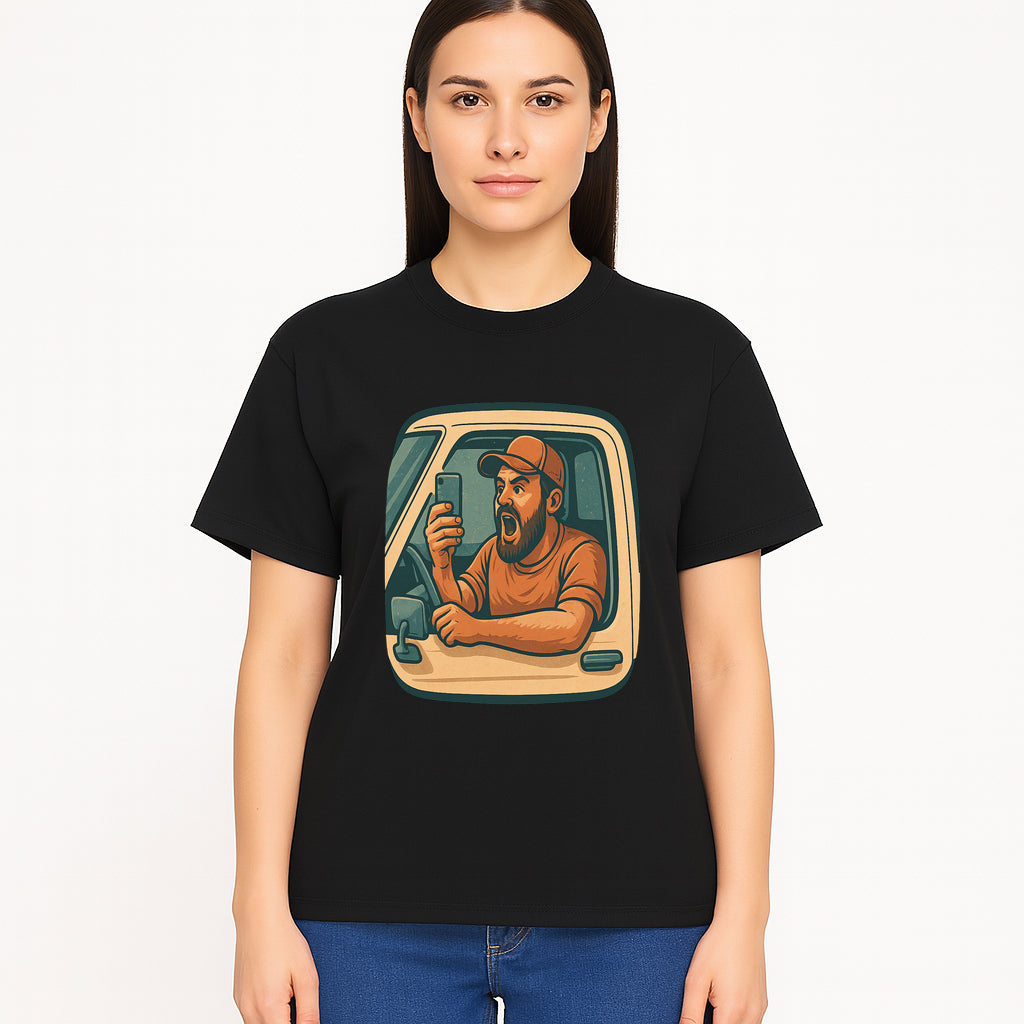 Angry Driver Graphic Tee - Humorous T-Shirt for Car Lovers & Drivers - Vintage Style Angry Man with Phone Design - T-shirt 1758556425284.jpg