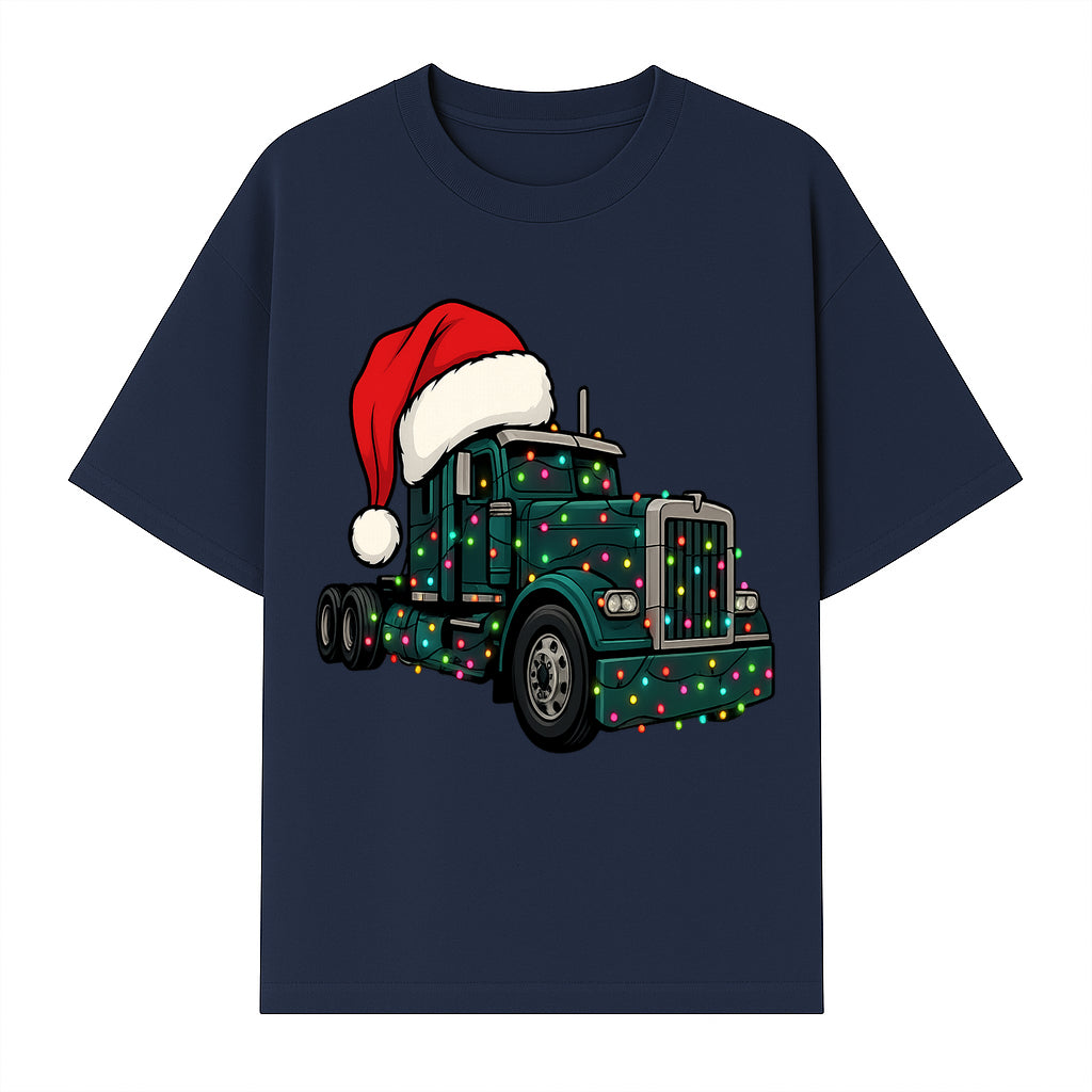 Christmas Truck Design with Lights and Santa Hat, Festive Holiday Decor for Truck Lovers, Winter Truck Art Print, Merry Christmas Gift - T-shirt 1758556425323.jpg
