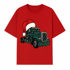 Christmas Truck Design with Lights and Santa Hat, Festive Holiday Decor for Truck Lovers, Winter Truck Art Print, Merry Christmas Gift - T-shirt 1758556425438.jpg