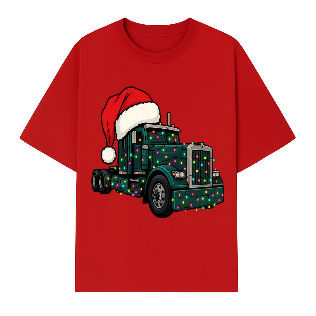 Christmas Truck Design with Lights and Santa Hat, Festive Holiday Decor for Truck Lovers, Winter Truck Art Print, Merry Christmas Gift - T-shirt 1758556425438.jpg