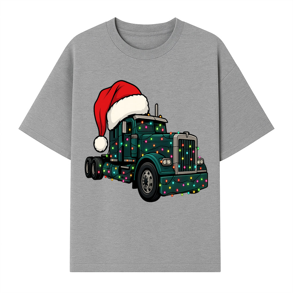 Christmas Truck Design with Lights and Santa Hat, Festive Holiday Decor for Truck Lovers, Winter Truck Art Print, Merry Christmas Gift - T-shirt 1758556425554.jpg