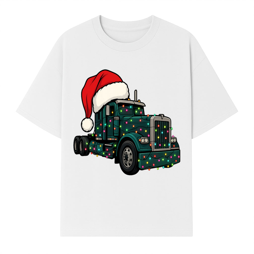 Christmas Truck Design with Lights and Santa Hat, Festive Holiday Decor for Truck Lovers, Winter Truck Art Print, Merry Christmas Gift - T-shirt 1758556425688.jpg