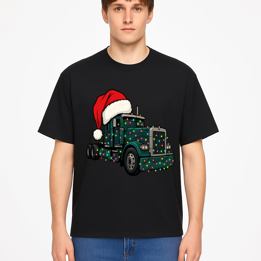 Christmas Truck Design with Lights and Santa Hat, Festive Holiday Decor for Truck Lovers, Winter Truck Art Print, Merry Christmas Gift - T-shirt 1758556426824.jpg