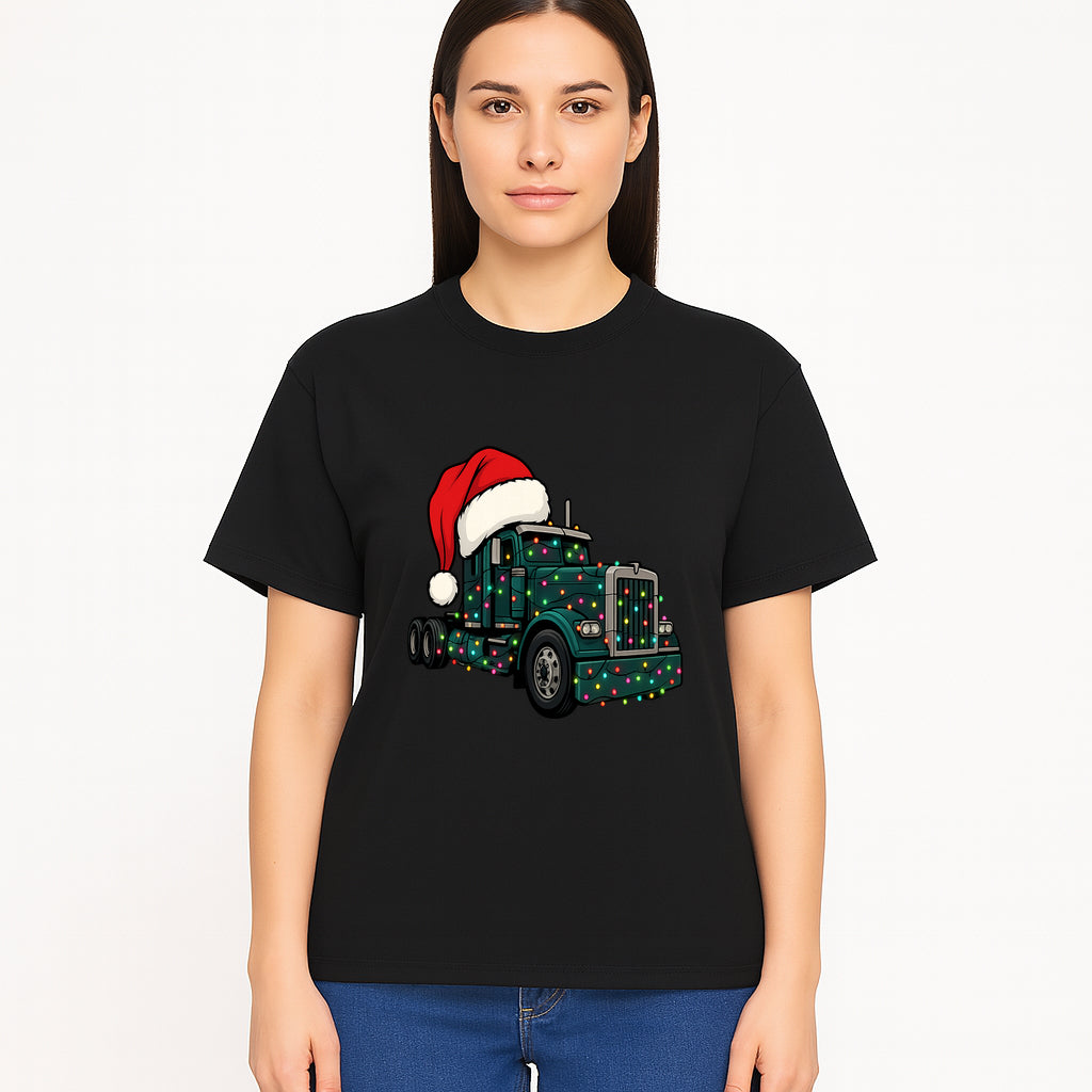 Christmas Truck Design with Lights and Santa Hat, Festive Holiday Decor for Truck Lovers, Winter Truck Art Print, Merry Christmas Gift - T-shirt 1758556426954.jpg