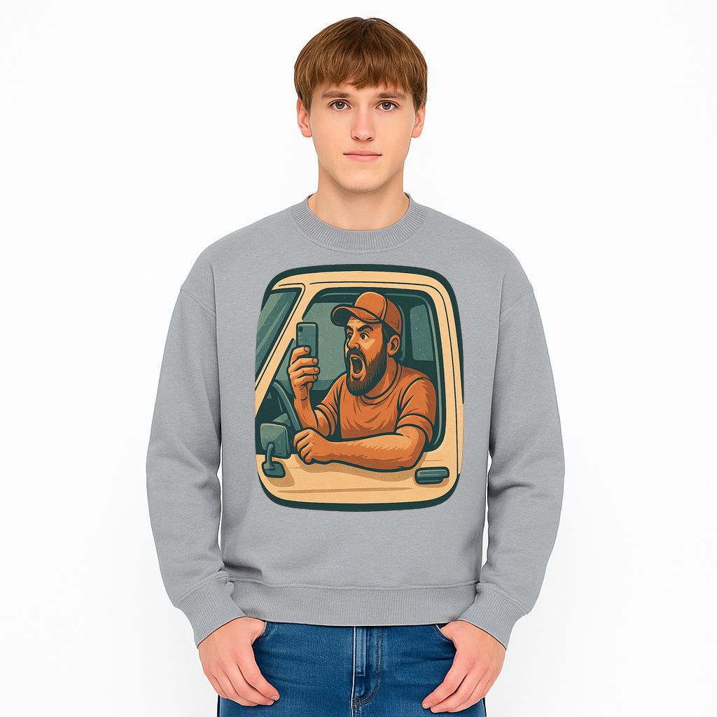 Angry Driver Graphic Tee - Humorous T-Shirt for Car Lovers & Drivers - Vintage Style Angry Man with Phone Design - Sweatshirt 1758556427952.jpg