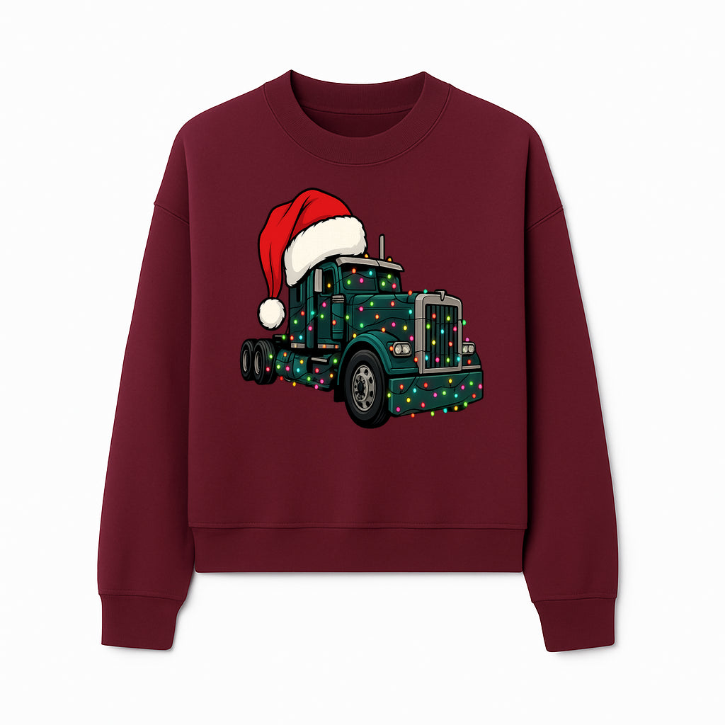 Christmas Truck Design with Lights and Santa Hat, Festive Holiday Decor for Truck Lovers, Winter Truck Art Print, Merry Christmas Gift - Sweatshirt 1758556427994.jpg