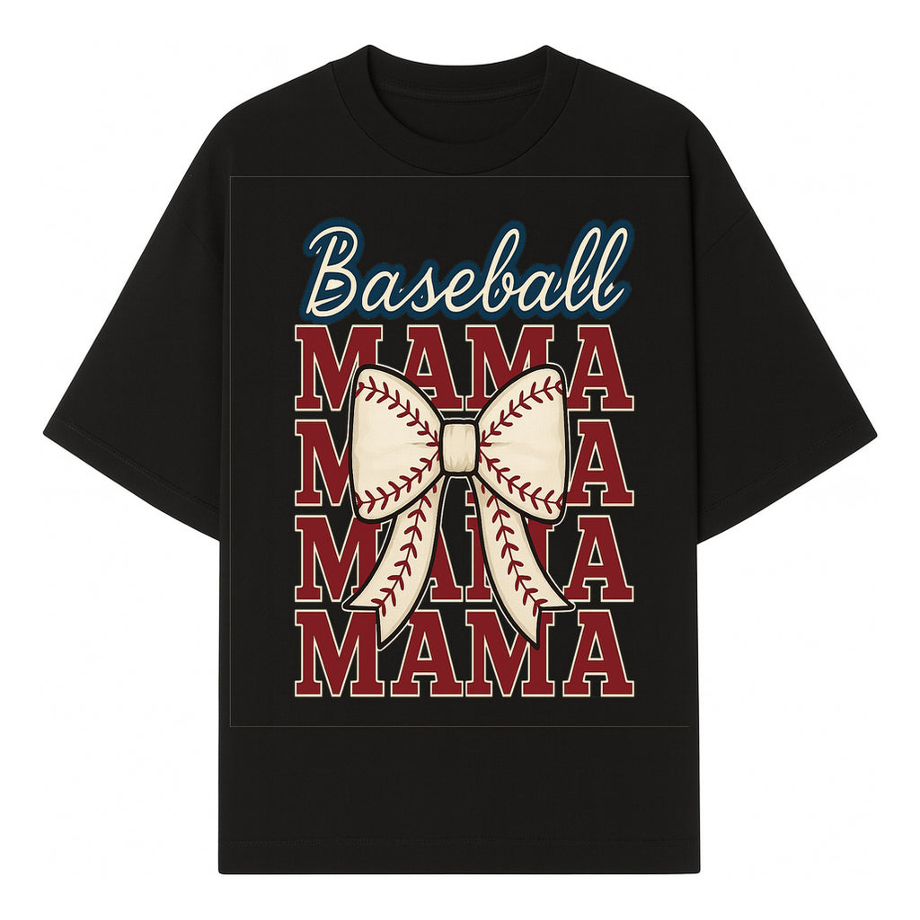 Baseball Mama T-Shirt with Bow, Cute Baseball Mom Graphic Tee, Softball Cheer Design for Sports Lovers and Fan Gifts - T-shirt 1758558731782.jpg