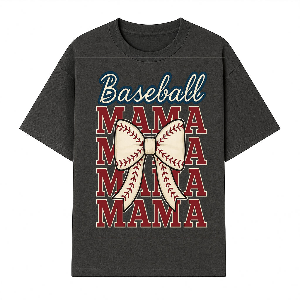 Baseball Mama T-Shirt with Bow, Cute Baseball Mom Graphic Tee, Softball Cheer Design for Sports Lovers and Fan Gifts - T-shirt 1758558731915.jpg