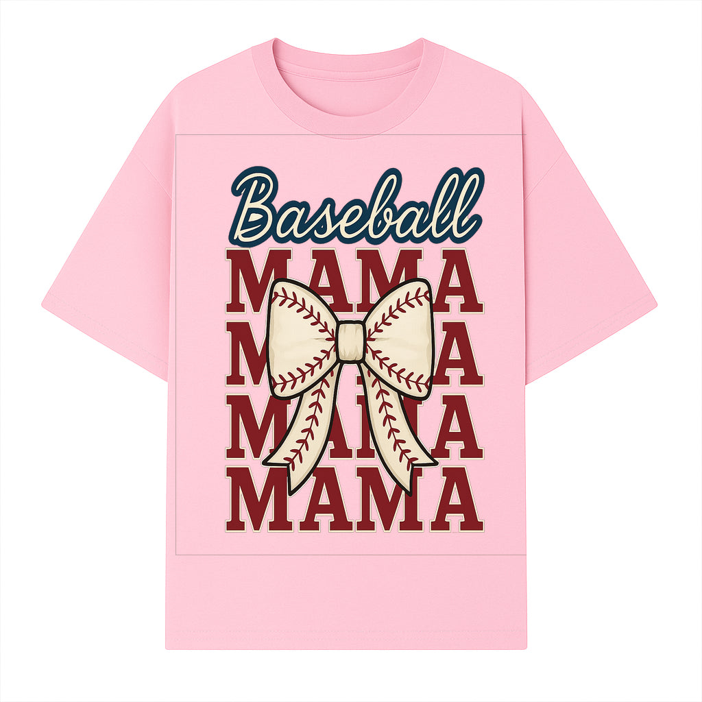 Baseball Mama T-Shirt with Bow, Cute Baseball Mom Graphic Tee, Softball Cheer Design for Sports Lovers and Fan Gifts - T-shirt 1758558732421.jpg