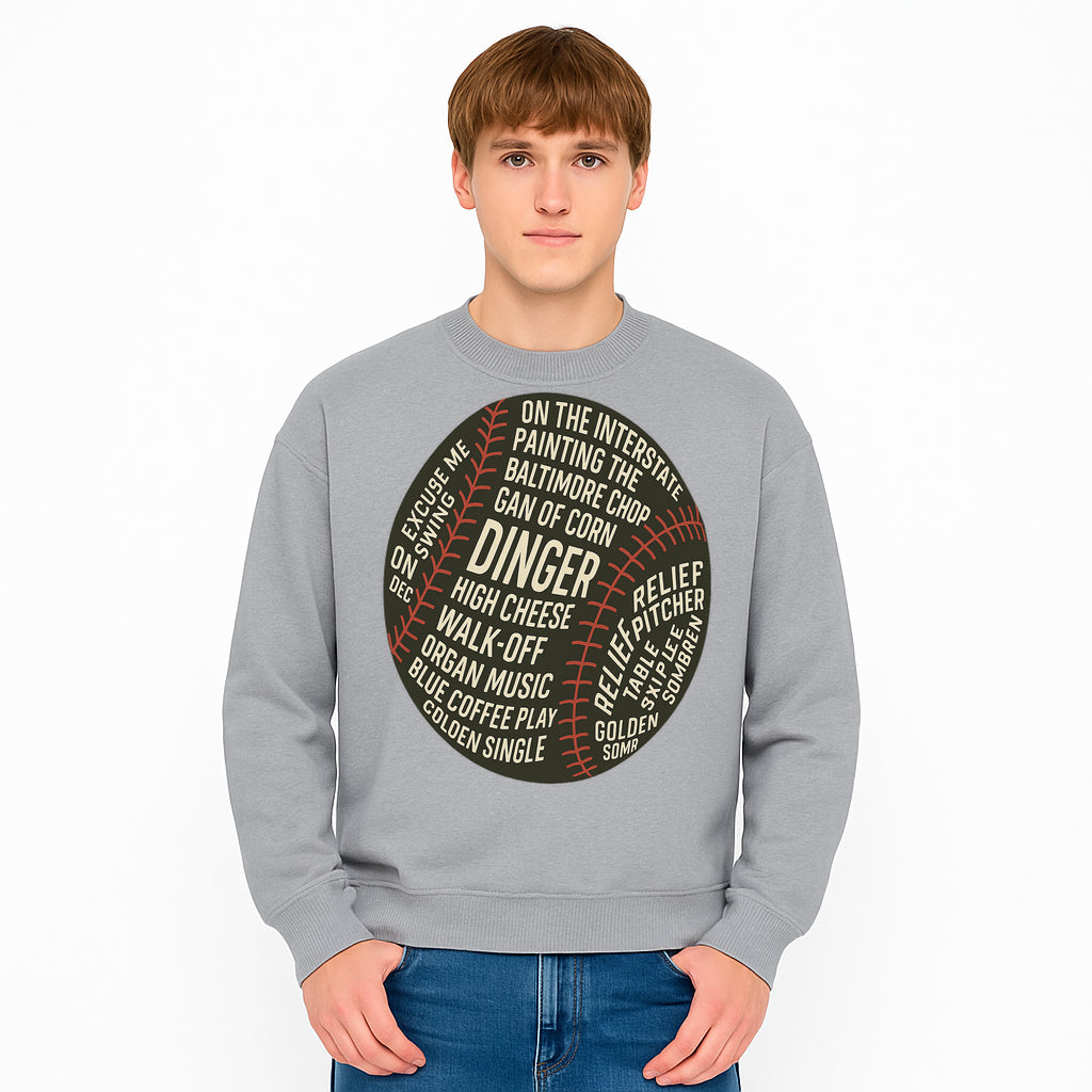 Baseball Terms Wall Art | Dinger Print with Game Phrases | Sports Decor for Fans | Vintage Baseball Typography Design - Sweatshirt 1758558736562.jpg