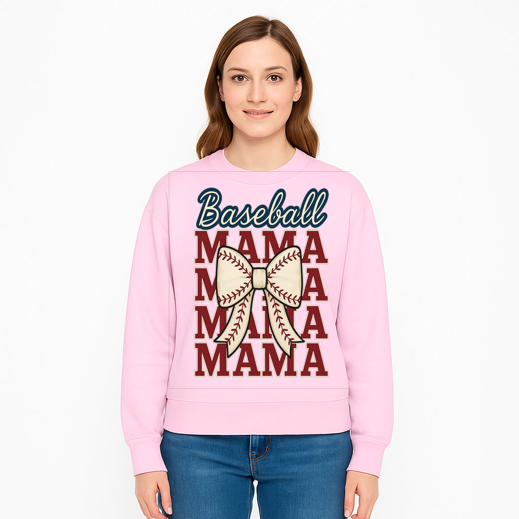 Baseball Mama T-Shirt with Bow, Cute Baseball Mom Graphic Tee, Softball Cheer Design for Sports Lovers and Fan Gifts - Sweatshirt 1758558737443.jpg