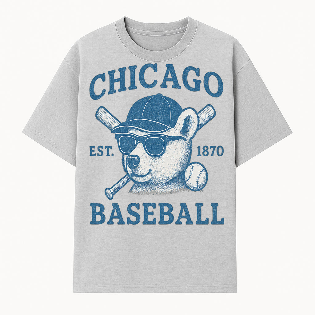 Chicago Baseball Bear Graphic Tee - Vintage Style, Established 1870, Cool Sunglasses, Perfect Gift for Fans - T-shirt 1758558739775.jpg