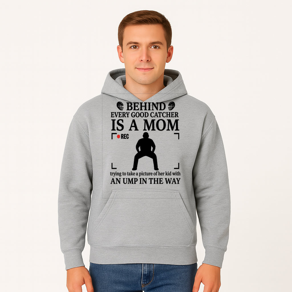 Behind Every Good Catcher Is A Mom - Humorous Sports Mom Shirt, Perfect for Catcher Moms, Softball/ Baseball Gifts - Hoodie 1758558740239.jpg