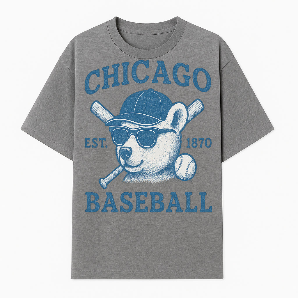 Chicago Baseball Bear Graphic Tee - Vintage Style, Established 1870, Cool Sunglasses, Perfect Gift for Fans - T-shirt 1758558740451.jpg