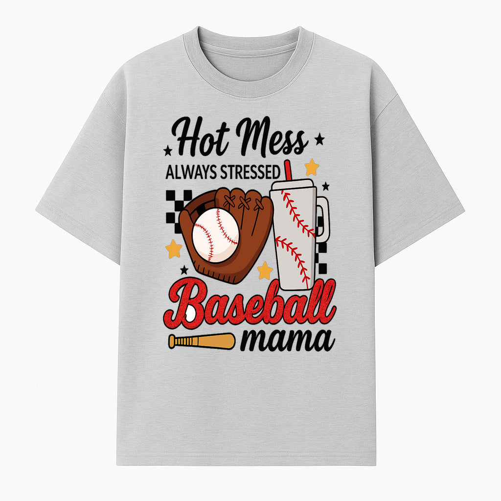 Baseball Mama Hot Mess Always Stressed Graphic Tee for Moms, Sports Fans Fun Baseball Theme Shirt - T-shirt 1758558741050.jpg