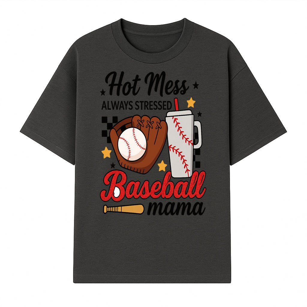 Baseball Mama Hot Mess Always Stressed Graphic Tee for Moms, Sports Fans Fun Baseball Theme Shirt - T-shirt 1758558741300.jpg