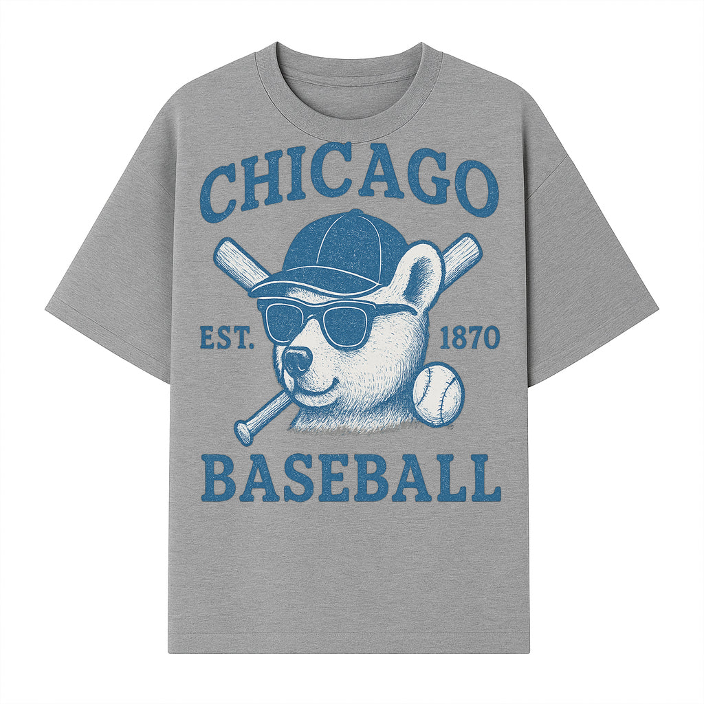Chicago Baseball Bear Graphic Tee - Vintage Style, Established 1870, Cool Sunglasses, Perfect Gift for Fans - T-shirt 1758558741313.jpg