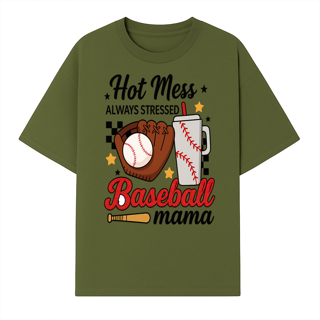 Baseball Mama Hot Mess Always Stressed Graphic Tee for Moms, Sports Fans Fun Baseball Theme Shirt - T-shirt 1758558741416.jpg