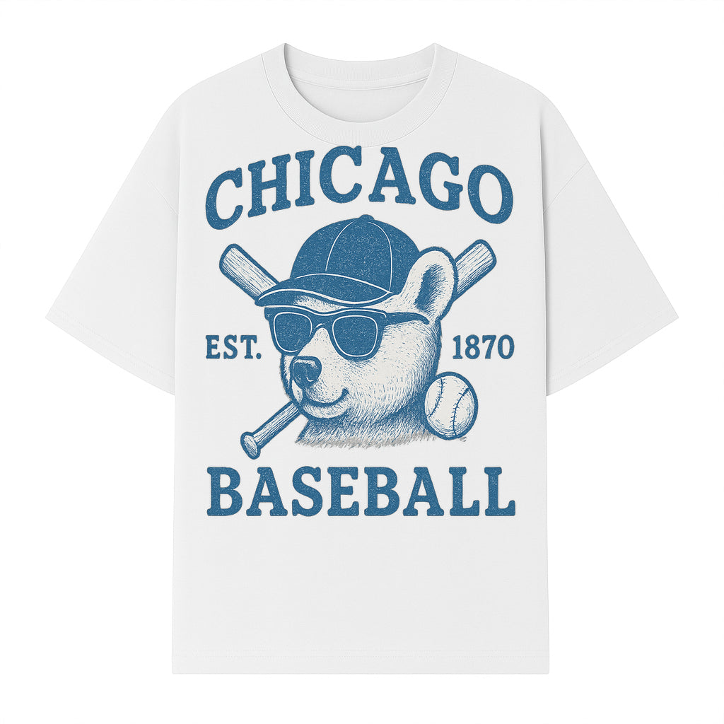 Chicago Baseball Bear Graphic Tee - Vintage Style, Established 1870, Cool Sunglasses, Perfect Gift for Fans - T-shirt 1758558741467.jpg