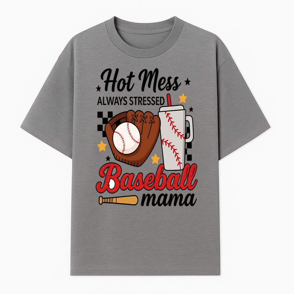Baseball Mama Hot Mess Always Stressed Graphic Tee for Moms, Sports Fans Fun Baseball Theme Shirt - T-shirt 1758558741524.jpg