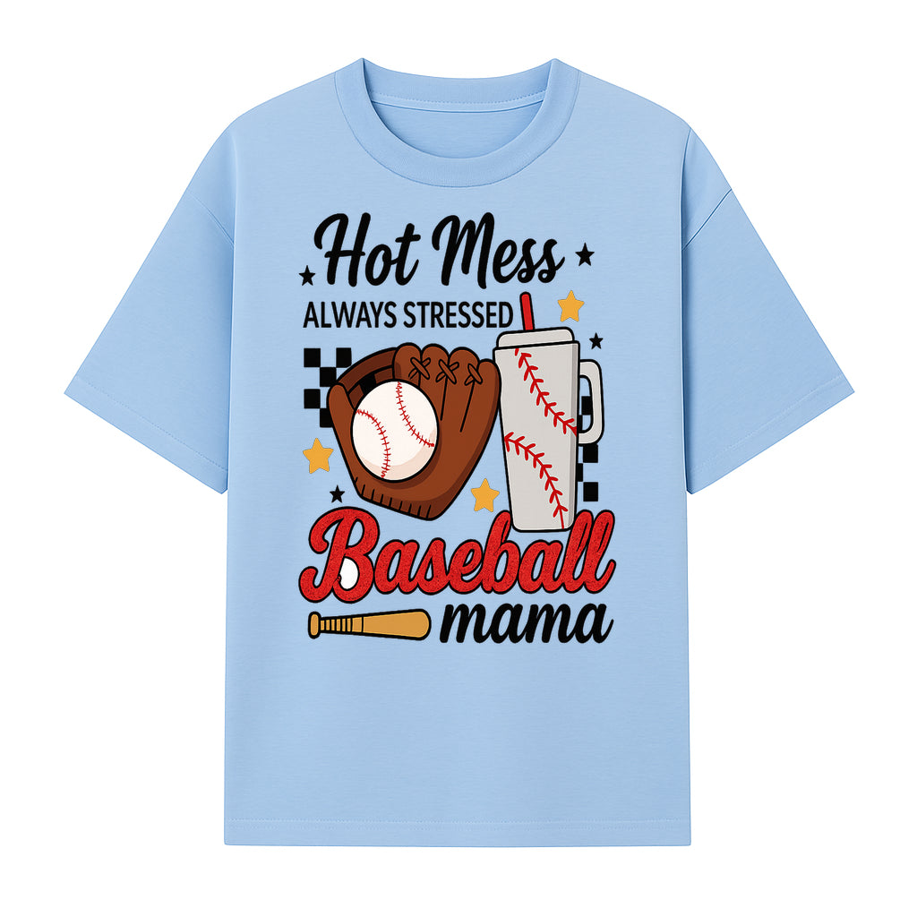 Baseball Mama Hot Mess Always Stressed Graphic Tee for Moms, Sports Fans Fun Baseball Theme Shirt - T-shirt 1758558741696.jpg