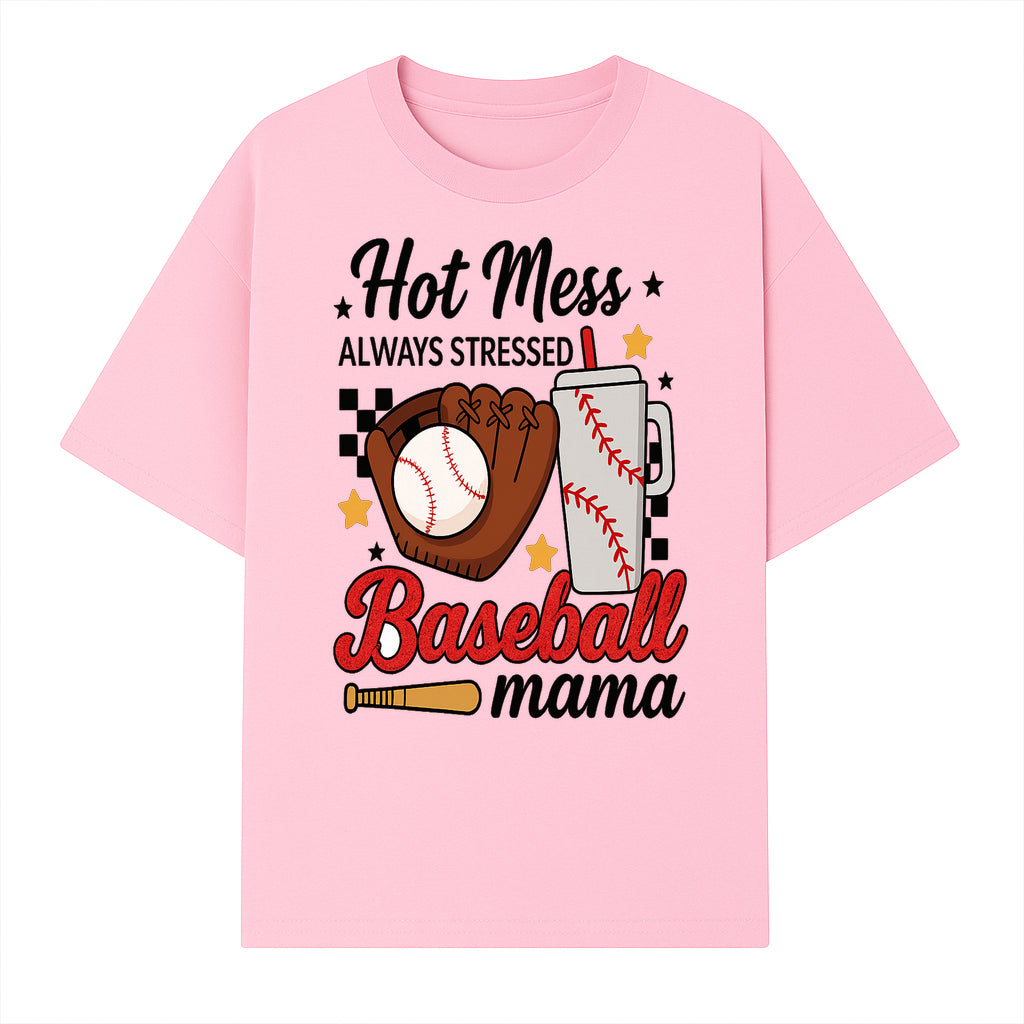 Baseball Mama Hot Mess Always Stressed Graphic Tee for Moms, Sports Fans Fun Baseball Theme Shirt - T-shirt 1758558741844.jpg