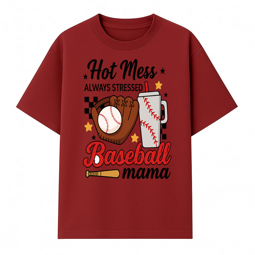 Baseball Mama Hot Mess Always Stressed Graphic Tee for Moms, Sports Fans Fun Baseball Theme Shirt - T-shirt 1758558741981.jpg