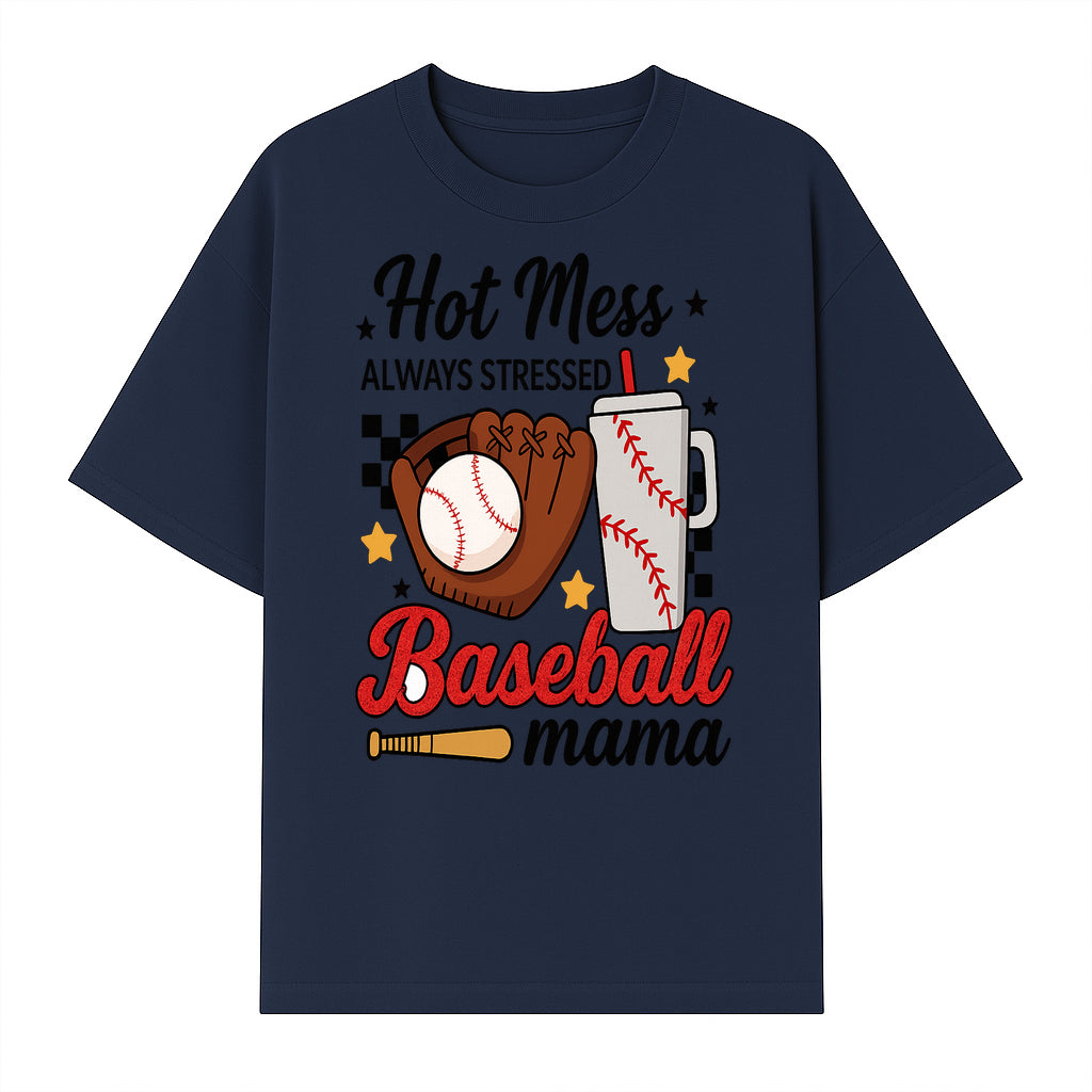 Baseball Mama Hot Mess Always Stressed Graphic Tee for Moms, Sports Fans Fun Baseball Theme Shirt - T-shirt 1758558742107.jpg
