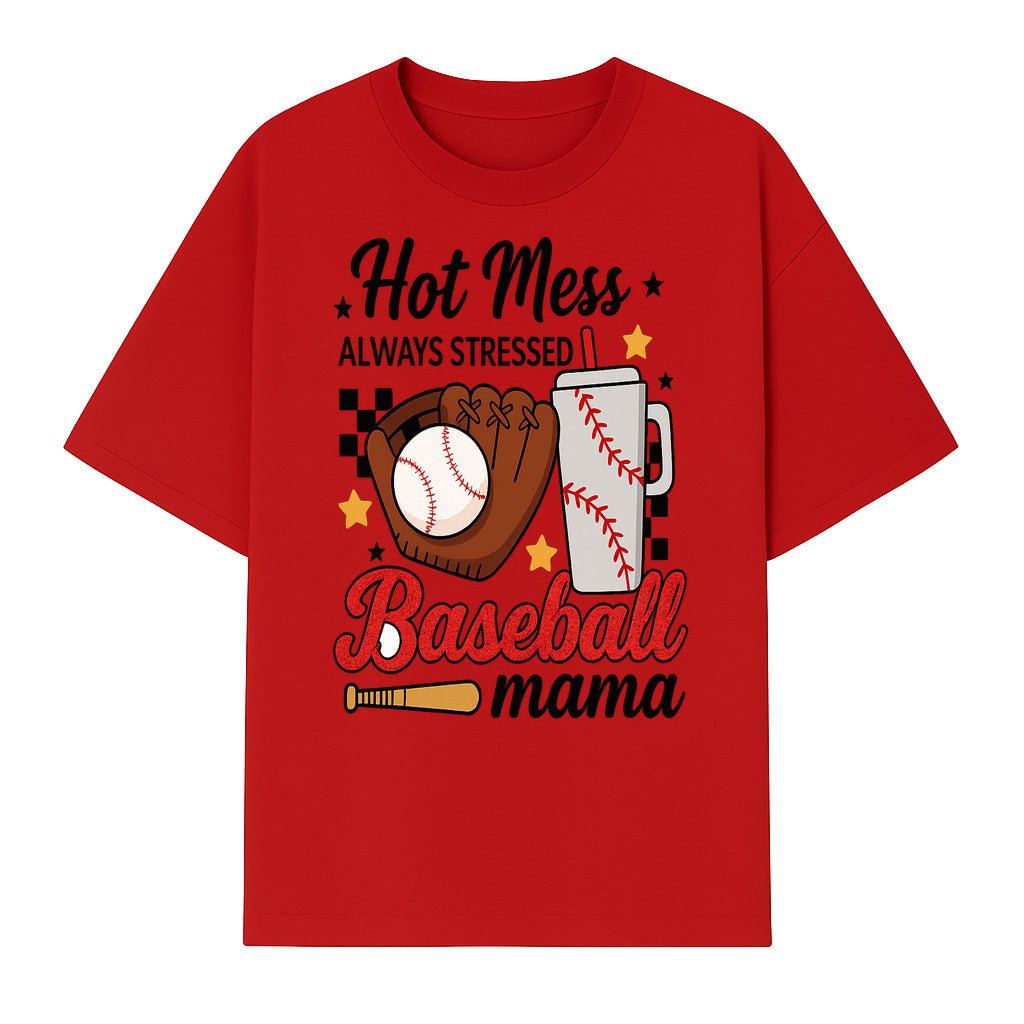 Baseball Mama Hot Mess Always Stressed Graphic Tee for Moms, Sports Fans Fun Baseball Theme Shirt - T-shirt 1758558742243.jpg