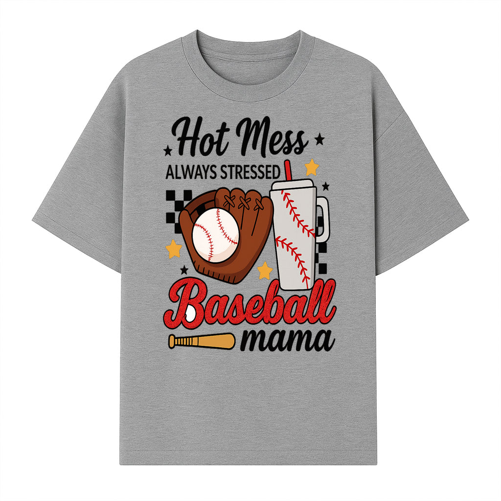 Baseball Mama Hot Mess Always Stressed Graphic Tee for Moms, Sports Fans Fun Baseball Theme Shirt - T-shirt 1758558742375.jpg
