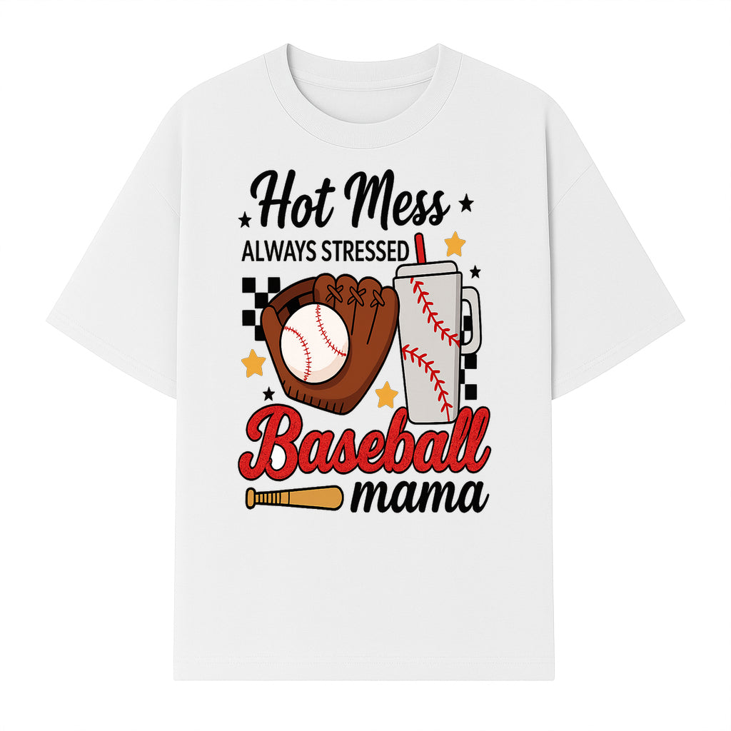 Baseball Mama Hot Mess Always Stressed Graphic Tee for Moms, Sports Fans Fun Baseball Theme Shirt - T-shirt 1758558742532.jpg