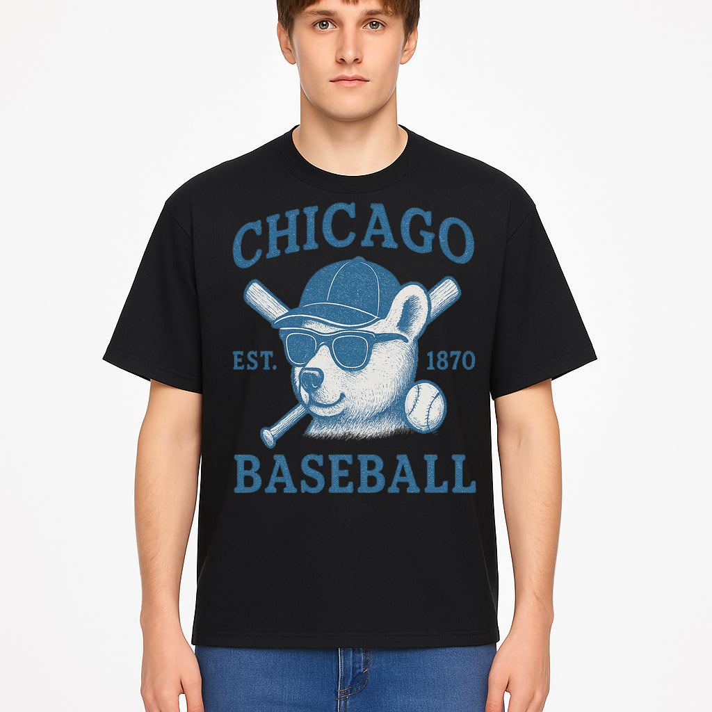 Chicago Baseball Bear Graphic Tee - Vintage Style, Established 1870, Cool Sunglasses, Perfect Gift for Fans - T-shirt 1758558742602.jpg