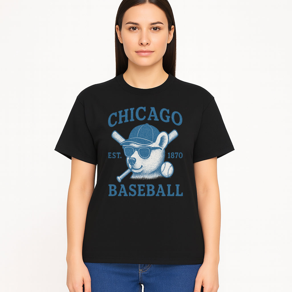 Chicago Baseball Bear Graphic Tee - Vintage Style, Established 1870, Cool Sunglasses, Perfect Gift for Fans - T-shirt 1758558742732.jpg