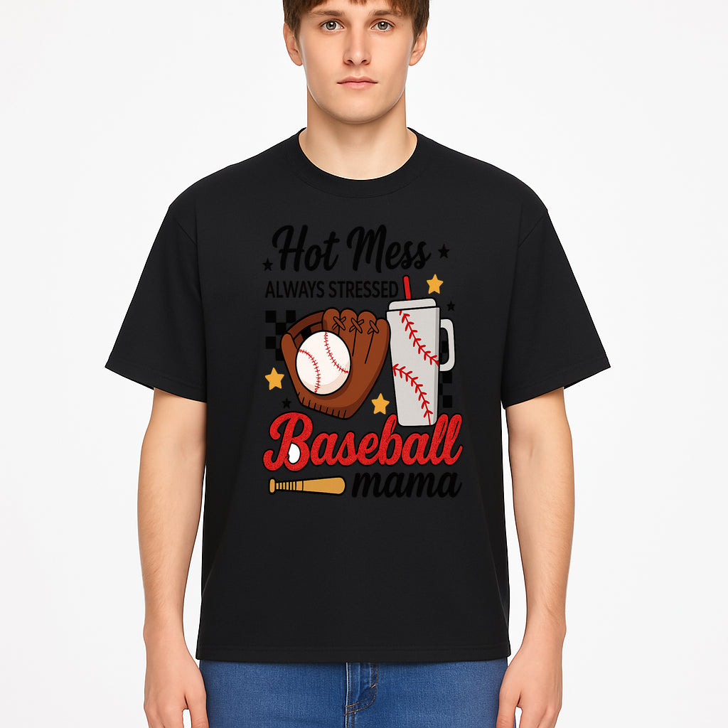 Baseball Mama Hot Mess Always Stressed Graphic Tee for Moms, Sports Fans Fun Baseball Theme Shirt - T-shirt 1758558743664.jpg