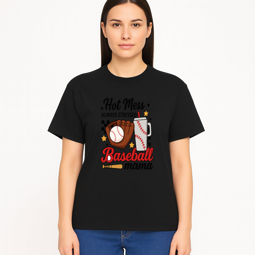 Baseball Mama Hot Mess Always Stressed Graphic Tee for Moms, Sports Fans Fun Baseball Theme Shirt - T-shirt 1758558743787.jpg