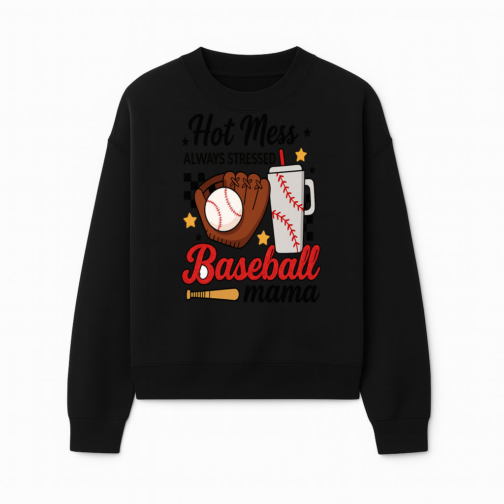 Baseball Mama Hot Mess Always Stressed Graphic Tee for Moms, Sports Fans Fun Baseball Theme Shirt - Sweatshirt 1758558744066.jpg