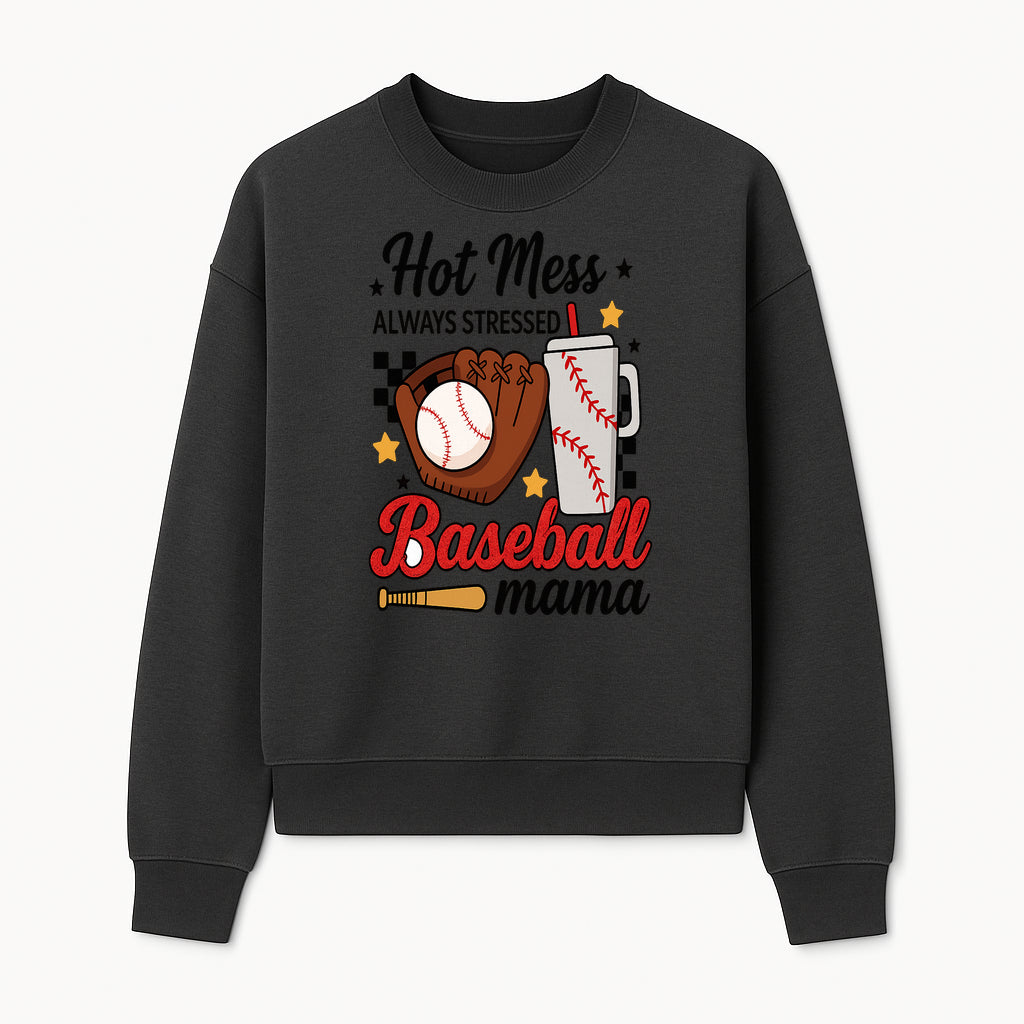 Baseball Mama Hot Mess Always Stressed Graphic Tee for Moms, Sports Fans Fun Baseball Theme Shirt - Sweatshirt 1758558744195.jpg