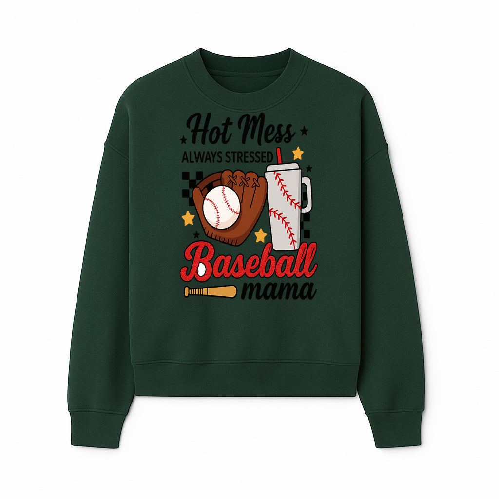 Baseball Mama Hot Mess Always Stressed Graphic Tee for Moms, Sports Fans Fun Baseball Theme Shirt - Sweatshirt 1758558744314.jpg
