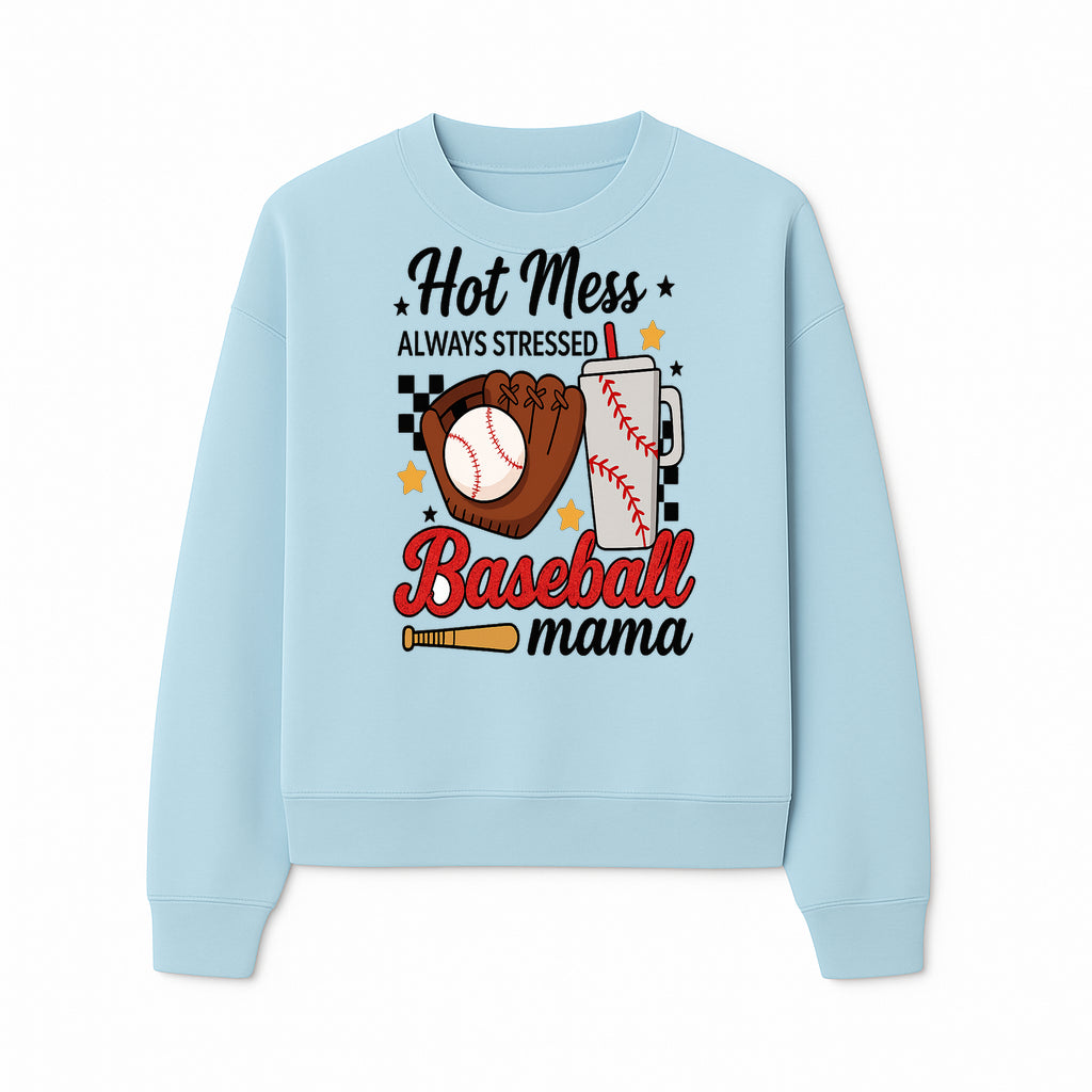 Baseball Mama Hot Mess Always Stressed Graphic Tee for Moms, Sports Fans Fun Baseball Theme Shirt - Sweatshirt 1758558744558.jpg