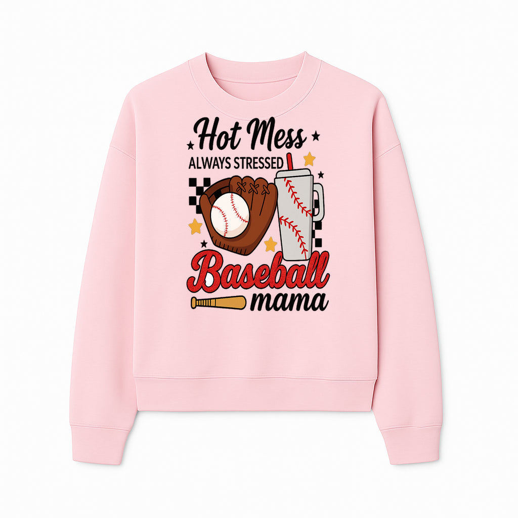 Baseball Mama Hot Mess Always Stressed Graphic Tee for Moms, Sports Fans Fun Baseball Theme Shirt - Sweatshirt 1758558744706.jpg