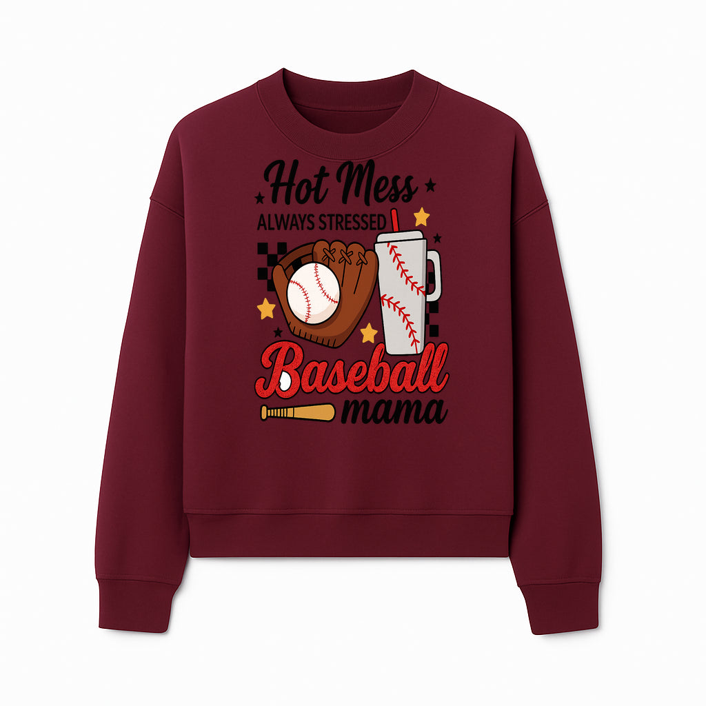 Baseball Mama Hot Mess Always Stressed Graphic Tee for Moms, Sports Fans Fun Baseball Theme Shirt - Sweatshirt 1758558744828.jpg