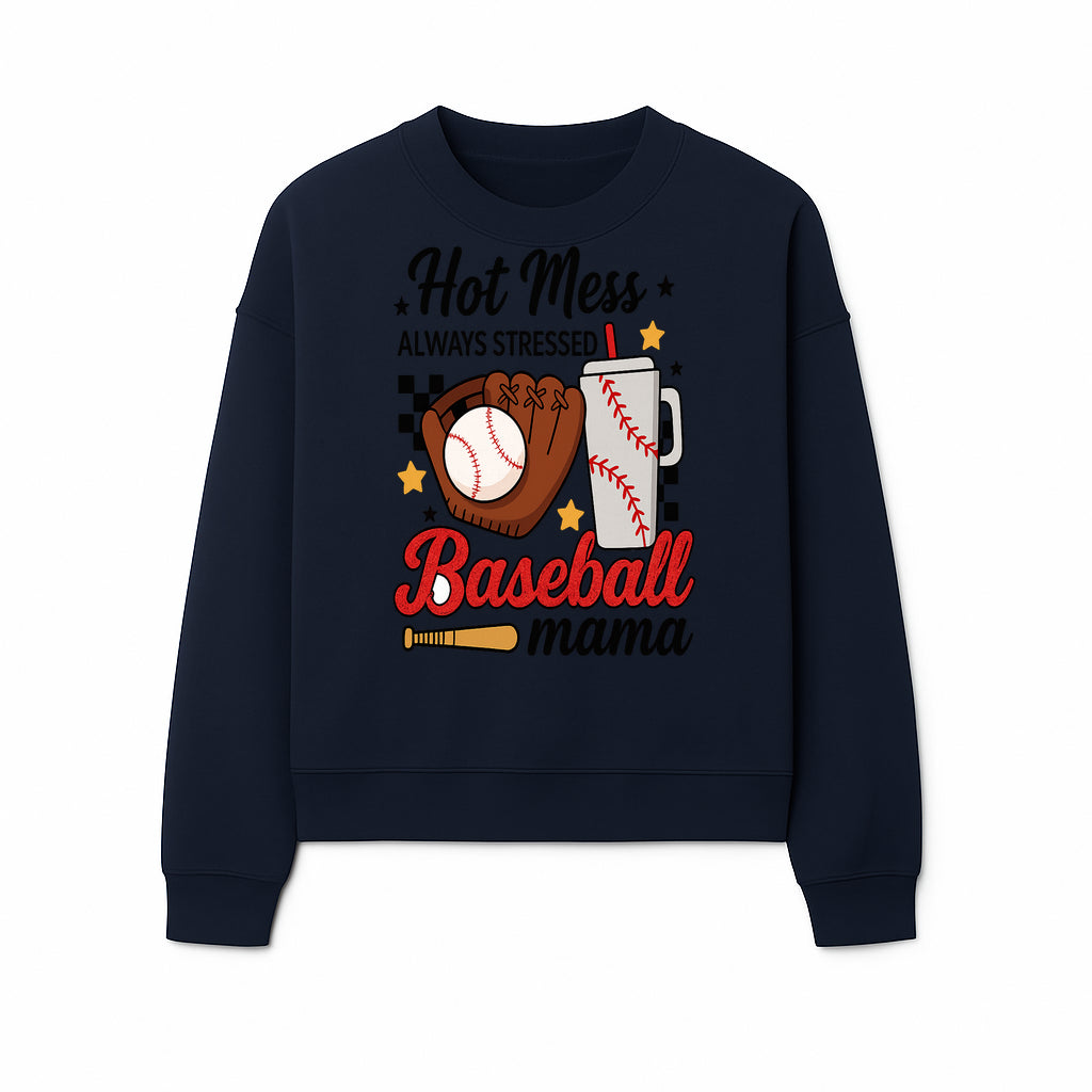 Baseball Mama Hot Mess Always Stressed Graphic Tee for Moms, Sports Fans Fun Baseball Theme Shirt - Sweatshirt 1758558744924.jpg