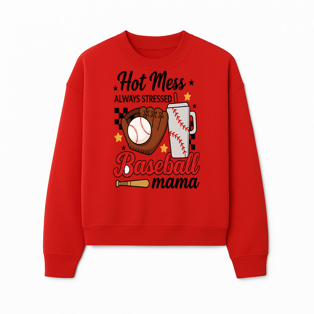 Baseball Mama Hot Mess Always Stressed Graphic Tee for Moms, Sports Fans Fun Baseball Theme Shirt - Sweatshirt 1758558745067.jpg