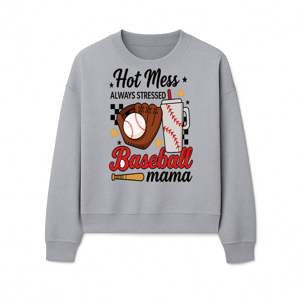Baseball Mama Hot Mess Always Stressed Graphic Tee for Moms, Sports Fans Fun Baseball Theme Shirt - Sweatshirt 1758558745212.jpg