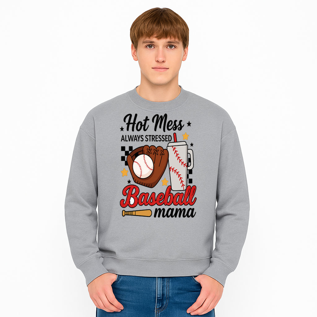 Baseball Mama Hot Mess Always Stressed Graphic Tee for Moms, Sports Fans Fun Baseball Theme Shirt - Sweatshirt 1758558746468.jpg