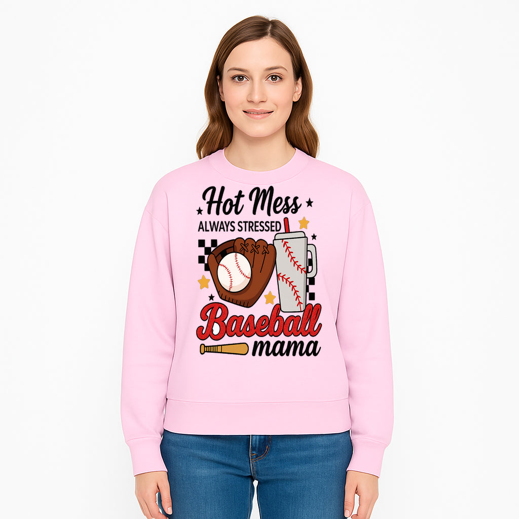 Baseball Mama Hot Mess Always Stressed Graphic Tee for Moms, Sports Fans Fun Baseball Theme Shirt - Sweatshirt 1758558746639.jpg