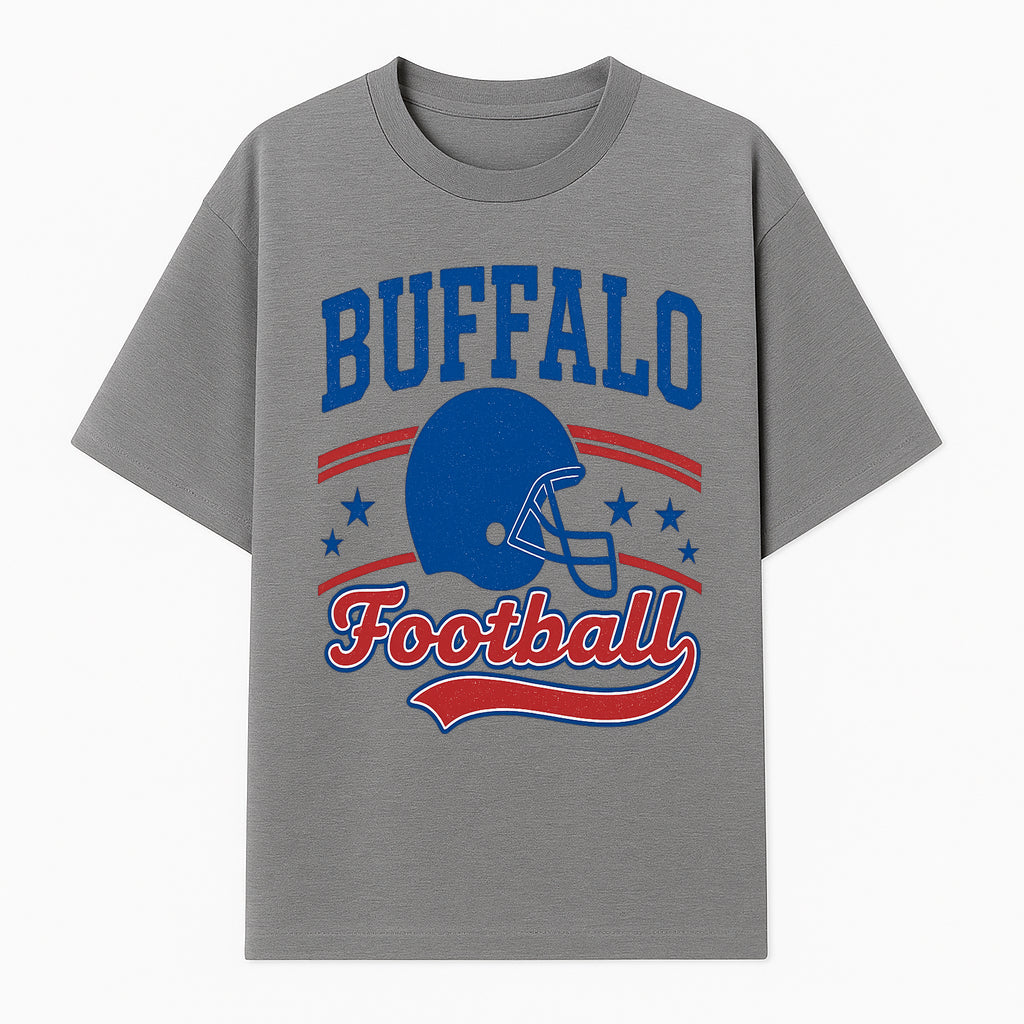 Buffalo Football Vintage Graphic T-Shirt | Football Helmet Design | Sports Apparel for Fans | Unisex Casual Wear - T-shirt 1758559971812.jpg